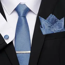 Клетчатый деловой носовой платок, платок, запонки, зажим для галстука, костюм, галстук шириной 7,5 см, 100% Шелковый галстук, набор для мужчин