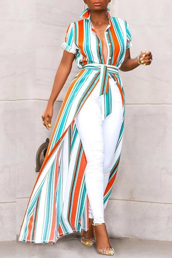Женские рубашки Boho стильная блузка летняя полосатая длинная рубашка для отпуска