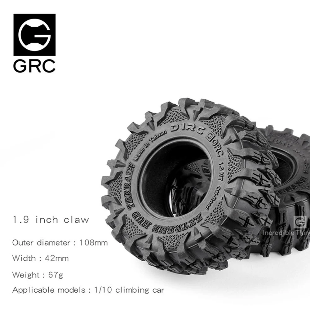 

1.9 Inch GRC RC Car Wheel Tires Parts 4pcs Rubber 108*42MM Tires for 1/10 RC Crawler TRX-4 TRX4 Axial SCX10 90046 90047 Upgrade