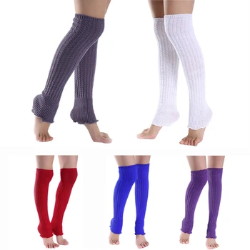 

Womens Girls Winter Over Knee High Footless Boot Socks Solid Color Agaric Ruffles Hem Cable Knitted Non-Slip Long Leg Warmers