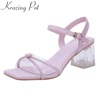 

Krazing pot classic colors genuine leather peep toe crystal high heels summer brand shoes young lady dating sandals women L5f3