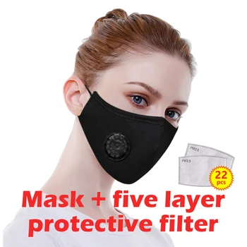 

Cotton PM2.5 Anti Dust Face Mask Valve + 22Pcs Mouth-muffle Windproof Active Carbon Filter for Men Wome Filters Black Fashion