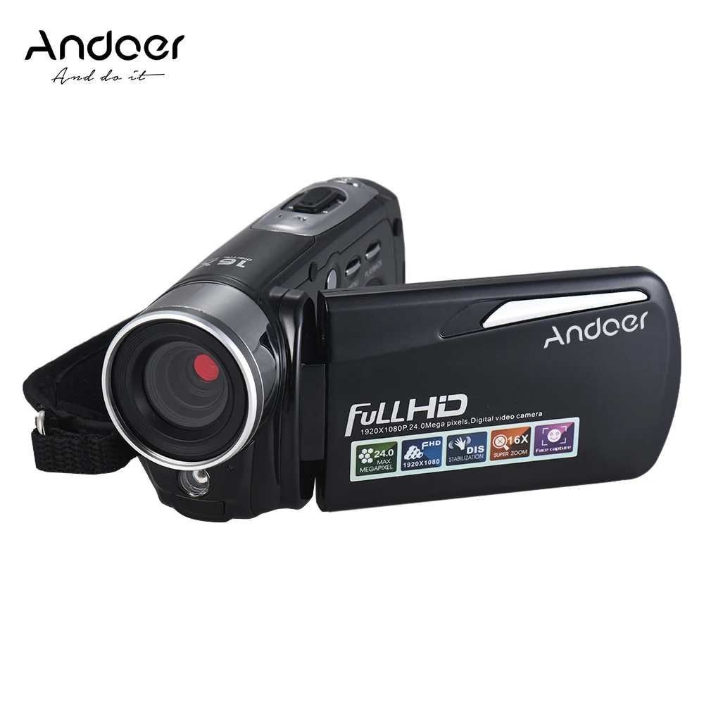 Andoer HD-460S 1080P FHD 24M Цифровая видеокамера DV IR ночное видение 16X Зум анти-встряхивание лица Обнаружение дистанционное управление