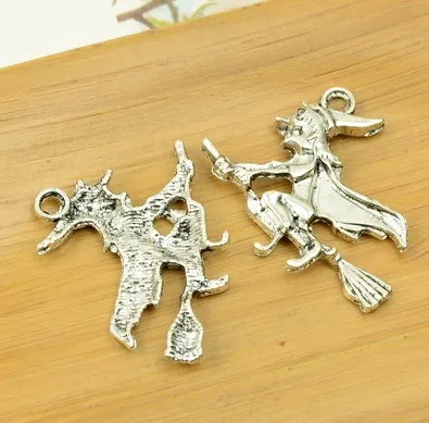 

Handmade Earrings Charms Diy Accessories For Jewelry Pendant Bracelet 5pcs 36x28mm Antique Silver Color Witch Charms