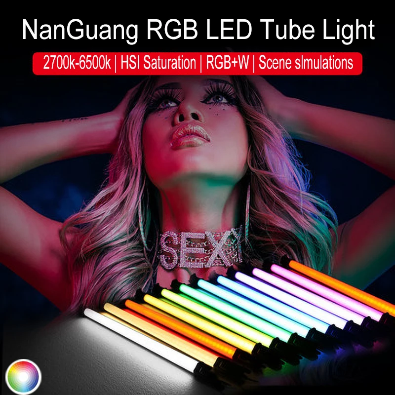 NanGuang светодиодный светильник-трубка RGB, цветной светильник для фотосъемки, ручной светильник со встроенным аккумулятором для фотографий, видеосъемки Vlog