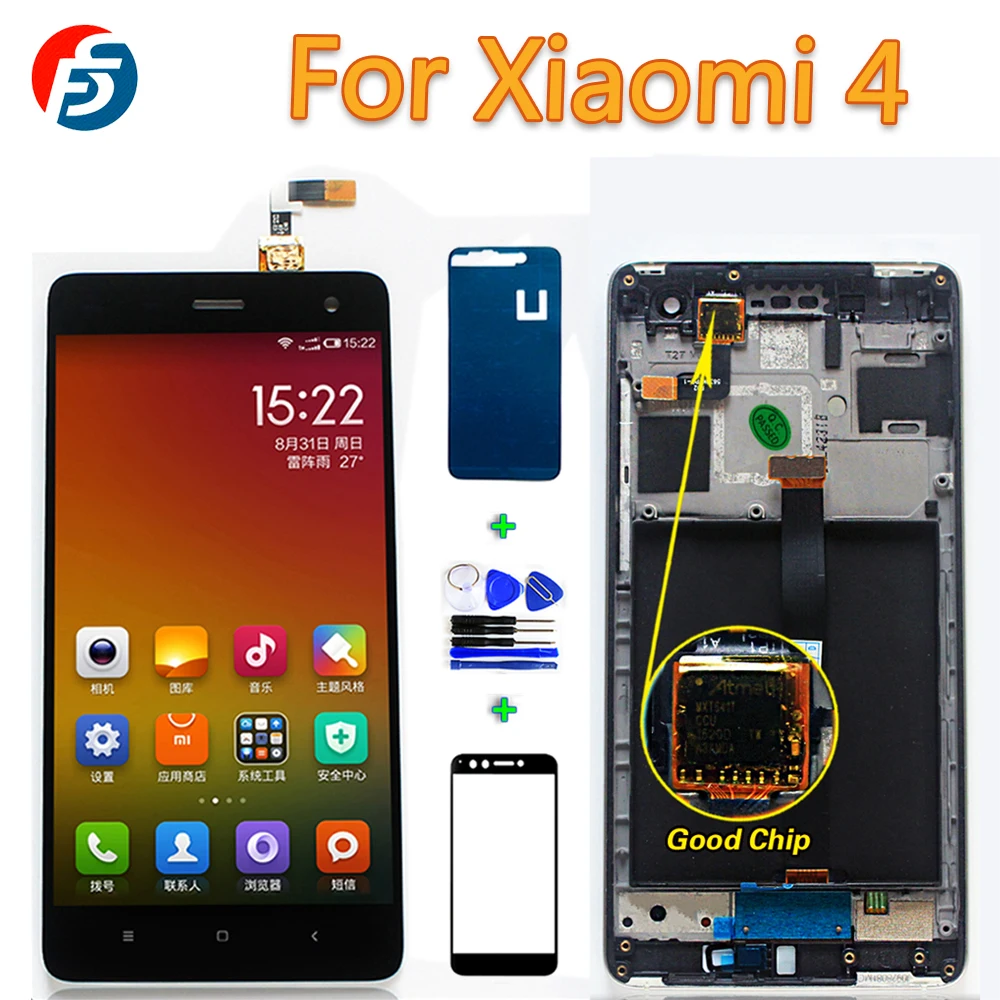Протестированный сенсорный экран для Xiao mi m4 mi 4 mi4 5,0 дюймовый ЖК-дисплей дигитайзер в сборе с рамкой из закаленного стекла и инструментами