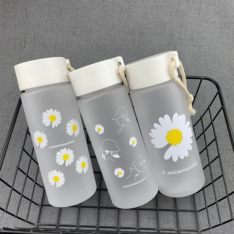 600ml Small Daisy Transparent Plastic Water Bottles Bpa Free Creative