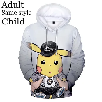 

2020 Fashion Model 3D Hoodies Pokemon Pikachu 3D Print Hoodie Men's Women's Sweatshirt Cartoon Cute Pocket Hooded Boy Girl Top