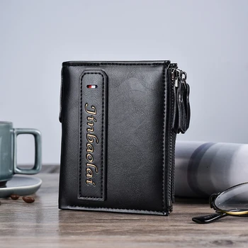 

Men's luxury PU leather wallet, multi-function zipper clasp coin bag retro three-fold multi-card slot zero wallet card holder