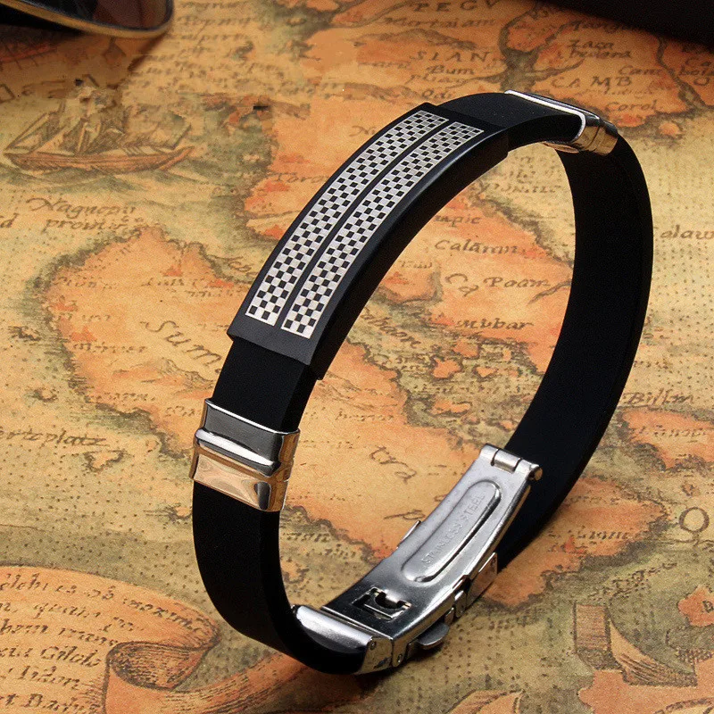 Модный браслет для мужчин из нержавеющей стали с застежкой кожаный резиновый силиконовый браслет для мужчин ювелирный подарок