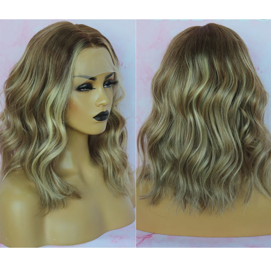180 плотность Balayage T7/7/24 кружевные передние парики Короткие цветные человеческие