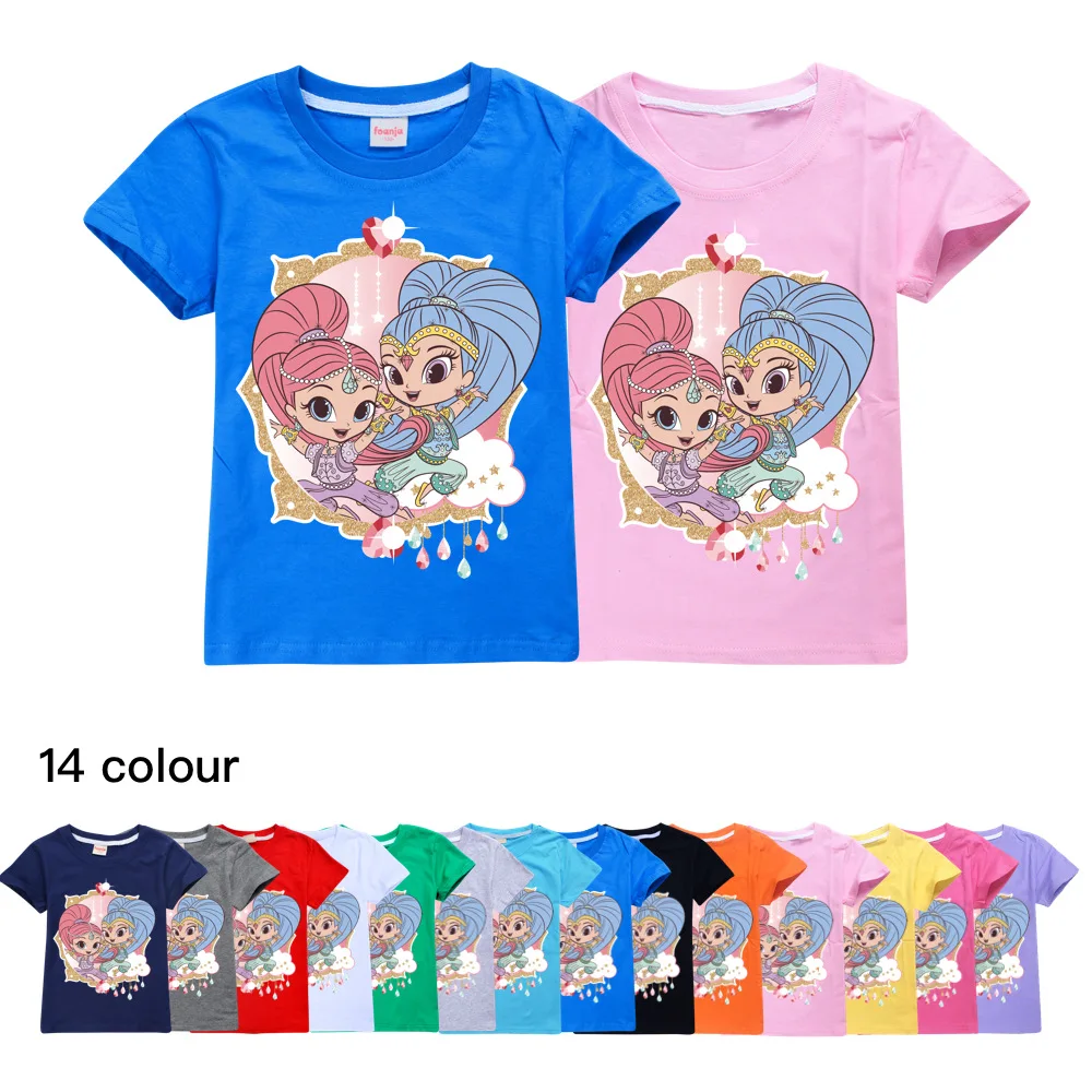 

Shimmer Shine Costumes for Kids Toddler Boy Short Sleeve Shirt Girls Summer Tees Bithday Girl Cotton T Shirt Teens Tops 6 8 10 T