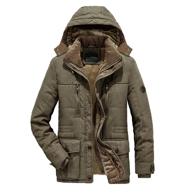 Men/'s Hooded Parka Coat Warm Jacket Military Coat Faux Fur Collar Pocket Winter
