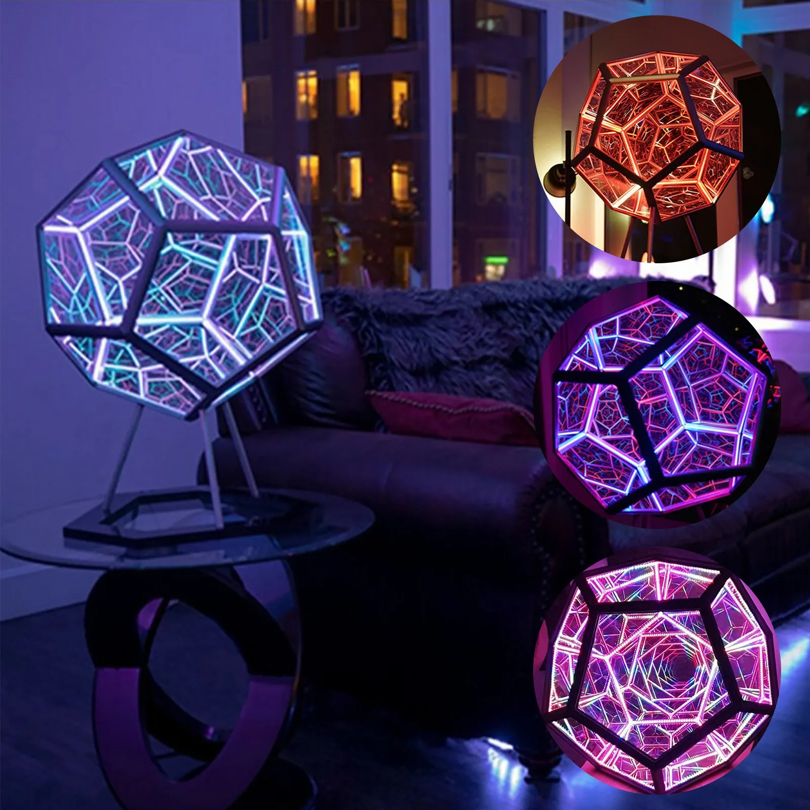 Christmas Infinite Dodecahedron Color Art Light Usb Charging Decorative Lamp Home Desktop Decoration Aesthetic Room Decor led table lamp,ornament crafts,three dimensional night lamp