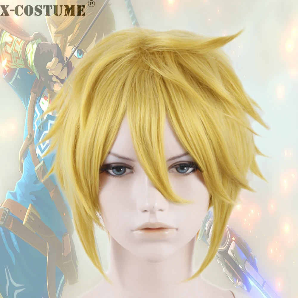 X-COSTUME Link Wig Legend of Zelda парик для косплея короткий желтый высокая температура шелк