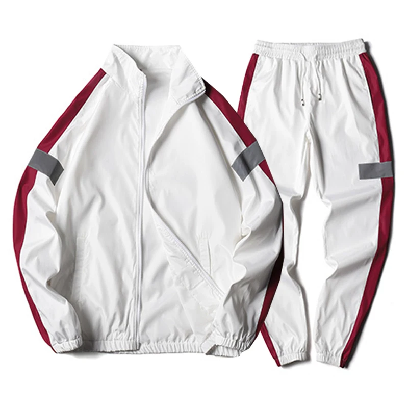 Men's Set Fashion Sports Men Sweatsuit Hip Hop Fitness Clothing Two Pieces Sweatshirt Sweatpant Male Tracksuit Black White Grey