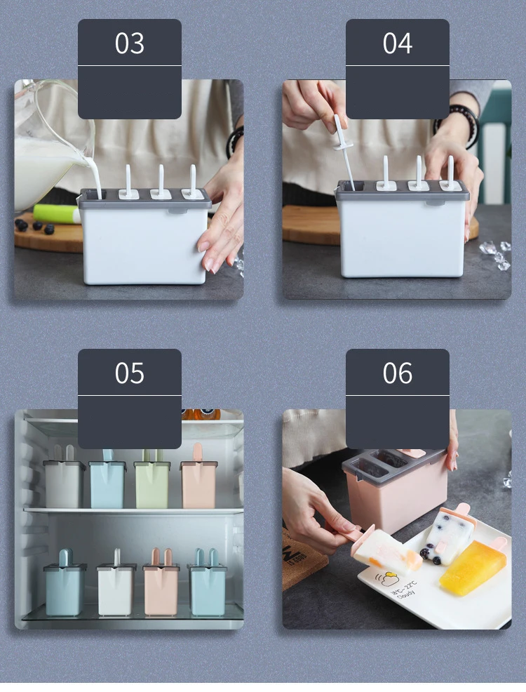 4 ячейки форма для изготовления мороженого DIY Popsicle классическая форма лоток производитель PP замороженный кубик льда леденец Форма Кухня Мороженое Инструменты для приготовления пищи