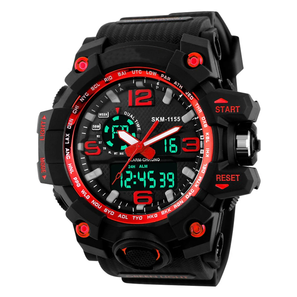 

2019 Men's Analog Electronic Watch Digital Dual Display EL Back Light Multifunctional sports waterproof luminous outdoor watch