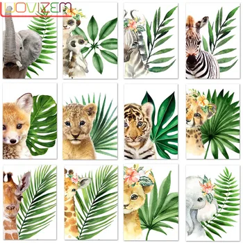 

5D DIY Diamond Painting Plant Leaf Lion Zebra Giraffe Elephant Diamond Painting Animal Diamond Embroidery Kids Gift Home Decor