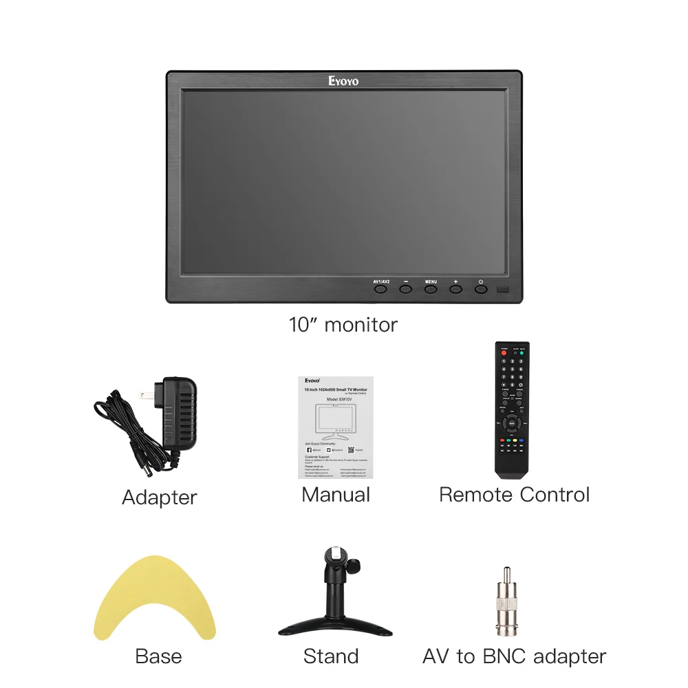 Eyoyo 10 дюймов маленький ТВ ips монитор HDMI 1024x600 ЖК-экран с HDMI VGA AV USB пульт дистанционного управления для DVD PC CC tv дисплей безопасности