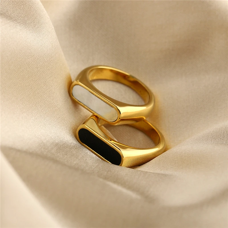 Gold Plated Stainless Steel Rectangle Rings for Women Size 6# 7# 8#
