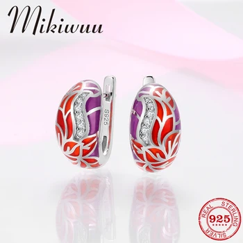 

Mikiwuu Authentic 925 Sterling Silver Stud Earrings For Women Zircon Red Enamel Plant pattern Fine Jewelry 2020 New