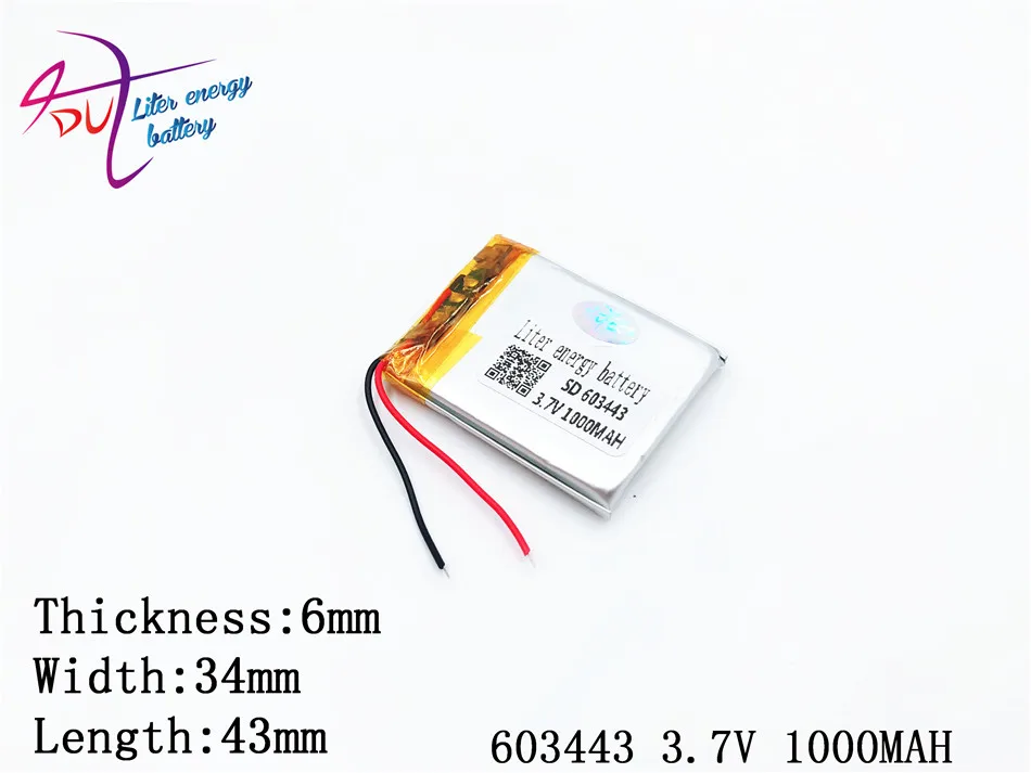3.7V 1000mAh 603443 Lithium Polymer Li-Po li ion Rechargeable Battery cells For Mp3 MP4 MP5 GPS mobile bluetooth