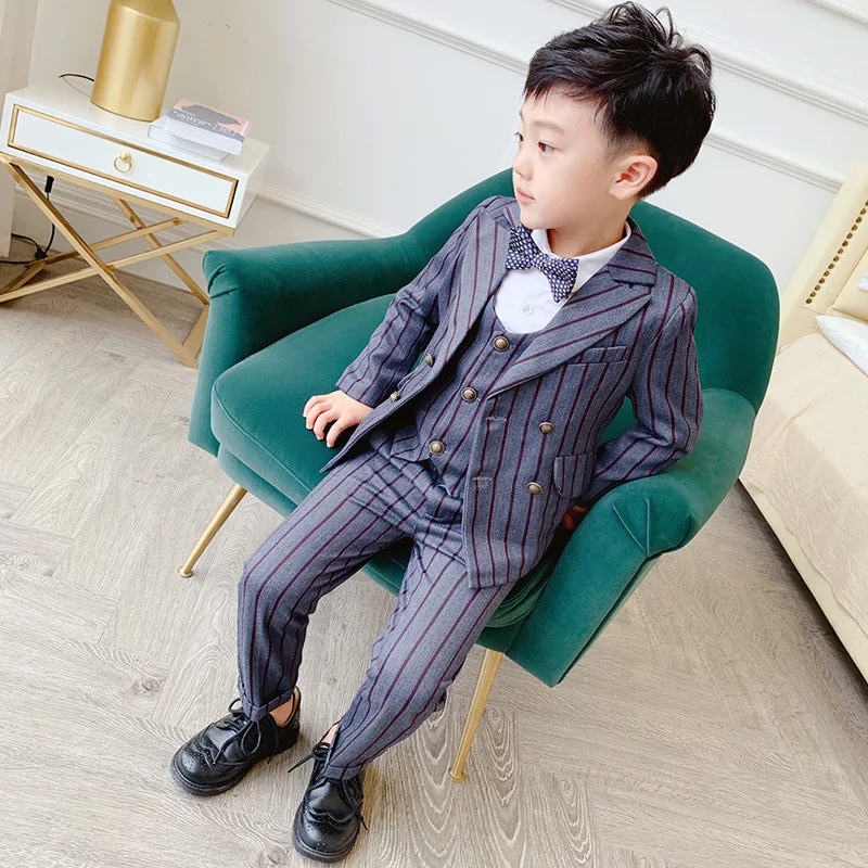 blazer vest pant Новинка года, Осенние костюмы с полосатым платьем для мальчиков на свадьбу, комплекты одежды для мальчиков комплект детской одежды из 3 предметов: блейзер+ штаны, одежда для мальчиков - Цвет: blazer vest pant