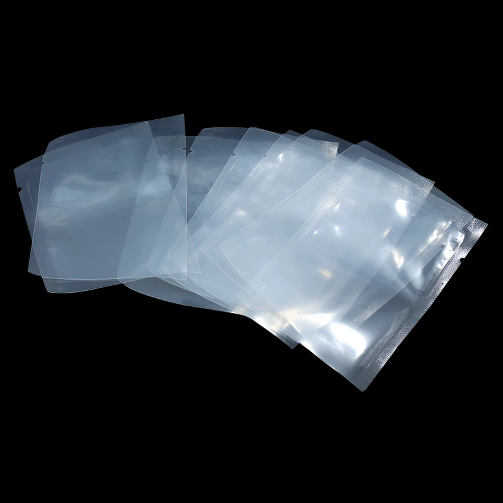 Nylon storage pouches 100Pcs Clear Nylon Vacuum Bag Open Top Heat Seal Tear Notch Sugar Plastic Nut Bean Spice Hot Dog Food Tea Storage Pouches