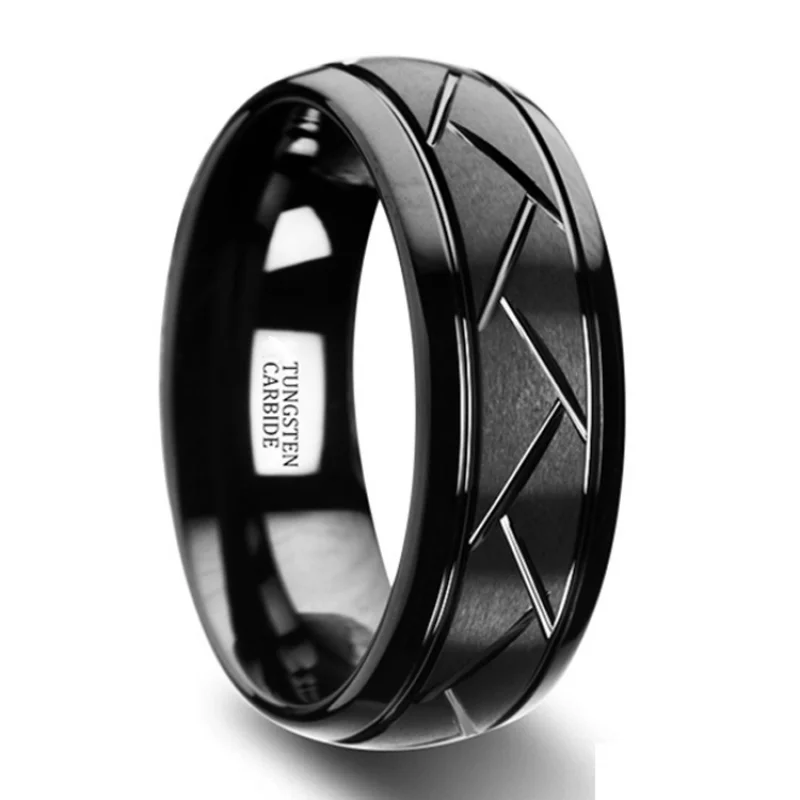 5 Colors Simple Men's Groove Oblique Cut Stainless Steel Rings Groom Engagement Wedding Band Cocktail Party Jewelry For Men