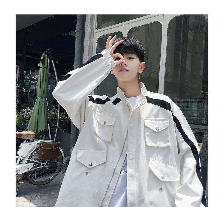 Autumn New Tooling Denim Jacket Men Fashion Collision Color Multi-pocket Denim Jacket Man Streetwear Hip-hop Loose Bomber Jacket