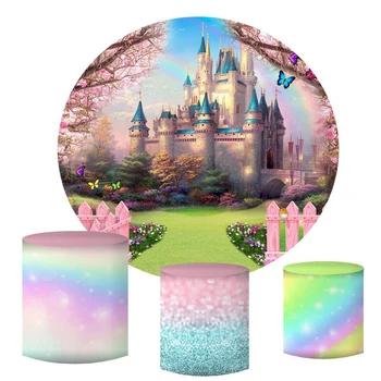 

Circle Round Backdrop Green Grass Girls Flower Princess Castle Background for Photography Photo Studio Baby Shower Girl Birthday
