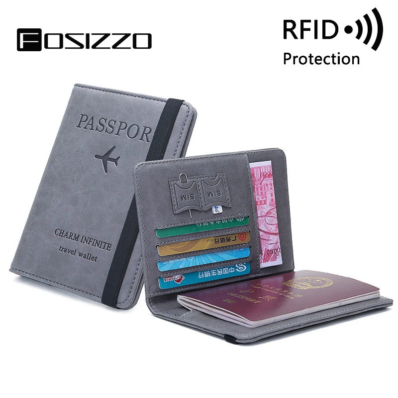 

FOSIZZO Passport Cover Fashion RFID PU Leather Unisex Travel ID credit Card Passport Cover Travel Accessories FS3010