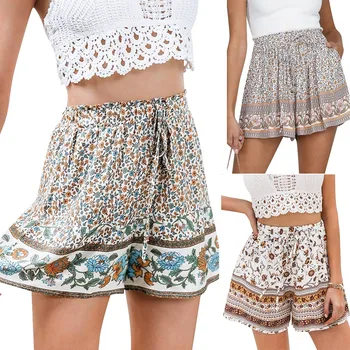

Shorts Femme 2020 Womens Comfy Drawstring Casual Floral Elastic Waist Pockets Shorts（S-XXL） шорты с высокой талией