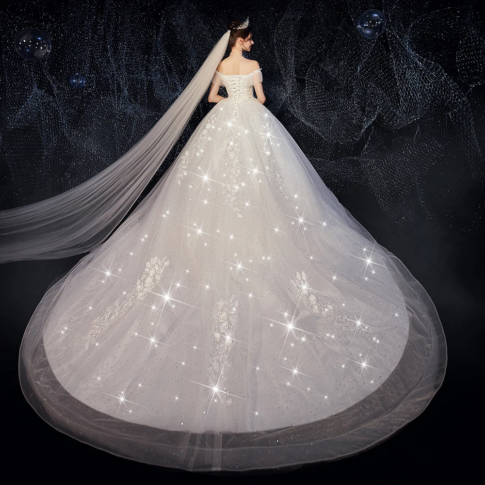 Fansmile Тюль Длинный поезд Vestido De Noiva Кружева Свадебные платья размера плюс Индивидуальные свадебные платья свадебное платье FSM-038T