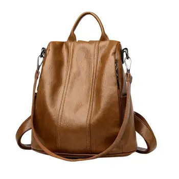 

Soft PU Leather Backpack Simple Backpack Women Casual Backpack Zipper Backpack Brown