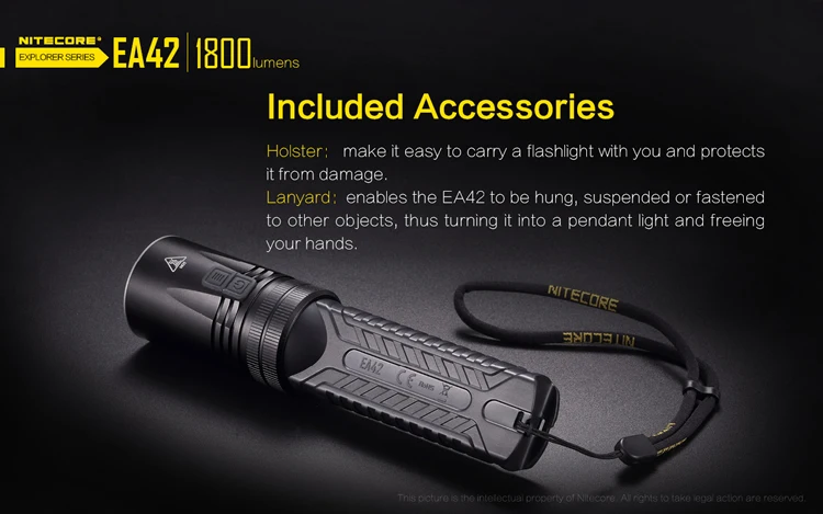 NITECORE EA42 1800 люменов CREE XHP35 HD светодиодный фонарик для кемпинга, походов, портативный тактический фонарь без аккумулятора