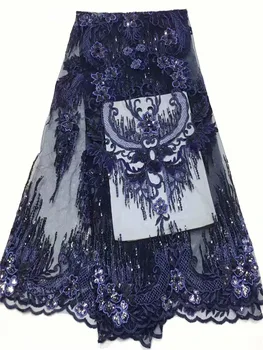 

Navy Blue African Lace Fabric Embroidery Nigerian 3d Sequins Lace Fabric.High Quality French Tulle Lace Fabric For Women FR321