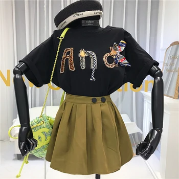 

Appliques funny t shirts Letter O-Neck Casual shirts women short sleeve 2020 summer fashion tee shirt femme chat rigolo