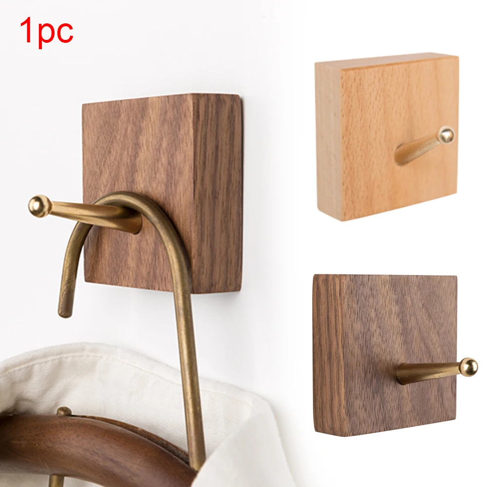 

Vintage Hangers Wall Hook Seamless Door Back Shelf Natural Wood Square Screw Mount Clothes Storage Rack Dormitory Bathroom Home