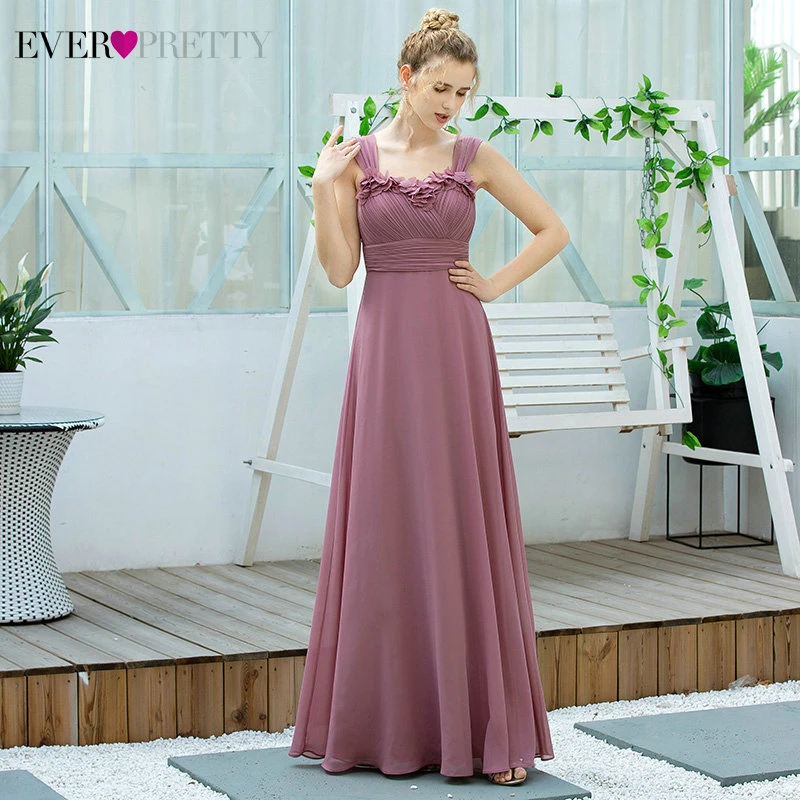 Dusty Pink Prom Dresses Ever Pretty Women Long A-line Chiffon Vestidos Elegant Sweetheart Evening Dresses Robe