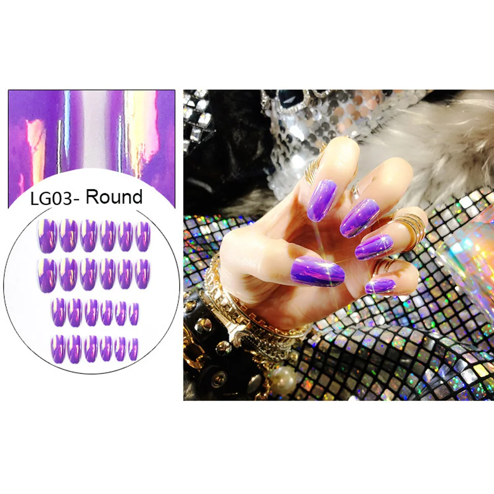 24 шт хромированные накладные ногти-стилеты ногти металлические накладные декоративные ногти маникюр накладные ногти зеркало выглядят Светоотражающие накладные ногти - Цвет: LG03