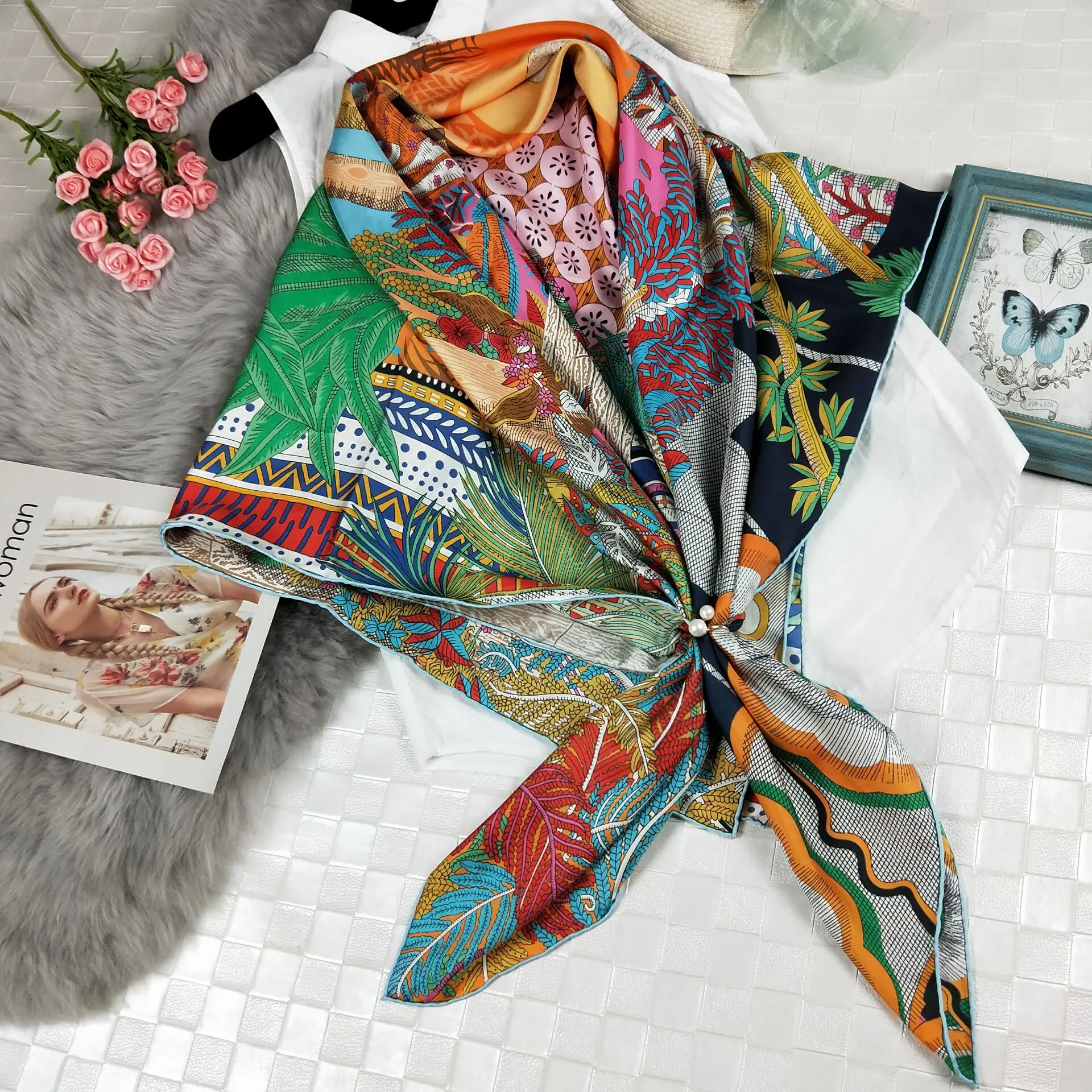 Real Silk Twill Scarf Fashion Women Scarves Shawl Coat Wrap Poncho Luxury Beach Cloak Midsummer Night's Dream 140cm