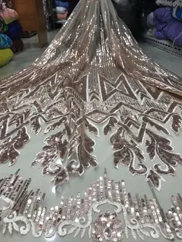 

Latest New Gold African Lace Fabric 2019 High Quality Lace with Sequins Nigerian Lace Fabric for Wedding French Net Tulle Lace