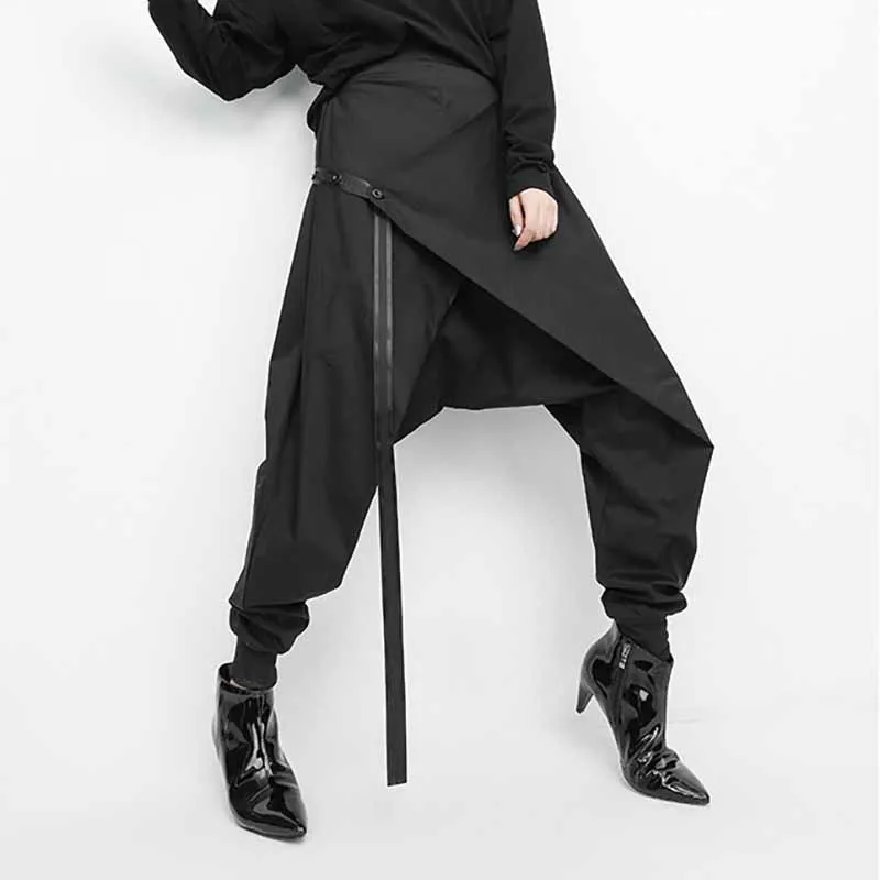 

SexeMara 2019 Autumn New Elasticity Waist Irregular Patchwork Drawstring Folding Back Ladies Fashion Loose Harem Pants CPT016