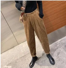

Autumn Winter Women Elastic Waist Casual Black Corduroy Trousers 2021 Female Loose Plus Size Trouser Cargo Pants Oversize Pants