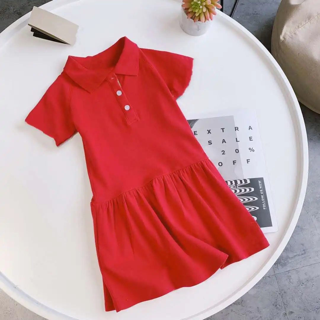 

2019 Spring New Style Girls Dress B Home Grid Pattern Clothes My Little Embroidered Polo Collar Dress