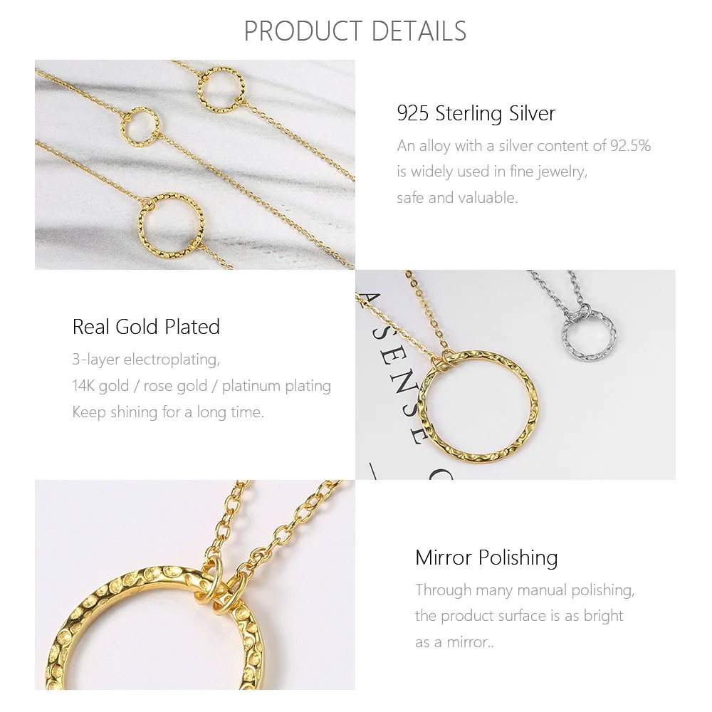 MOBUY 14K Gold Plated 925 Sterling Silver Necklace For Women Hammer Pattern Pendant Fine Jewelry Choker Chain Women's Jewellery - Image 2