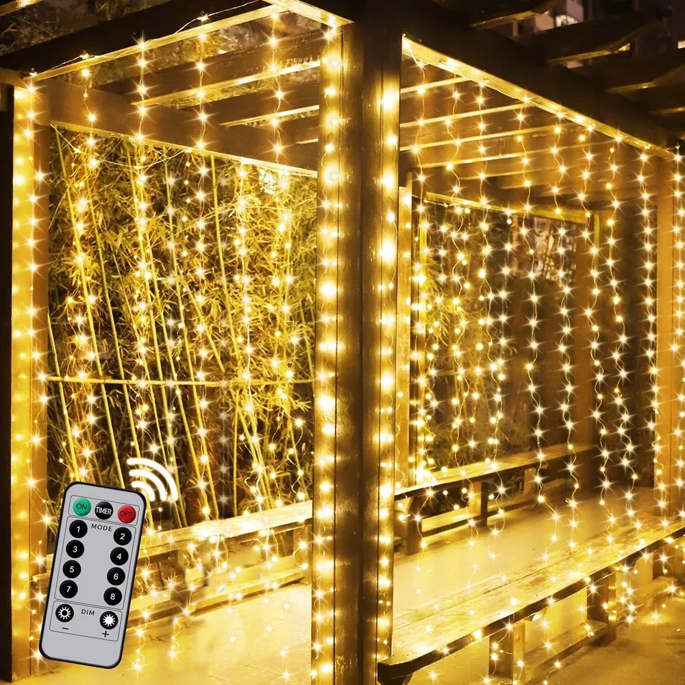 

Led Copper Wire Curtain Holiday String Lights 3mx3m Remote-Control 8 Mode USB Lamp Decorations Christmas Luces Navidad