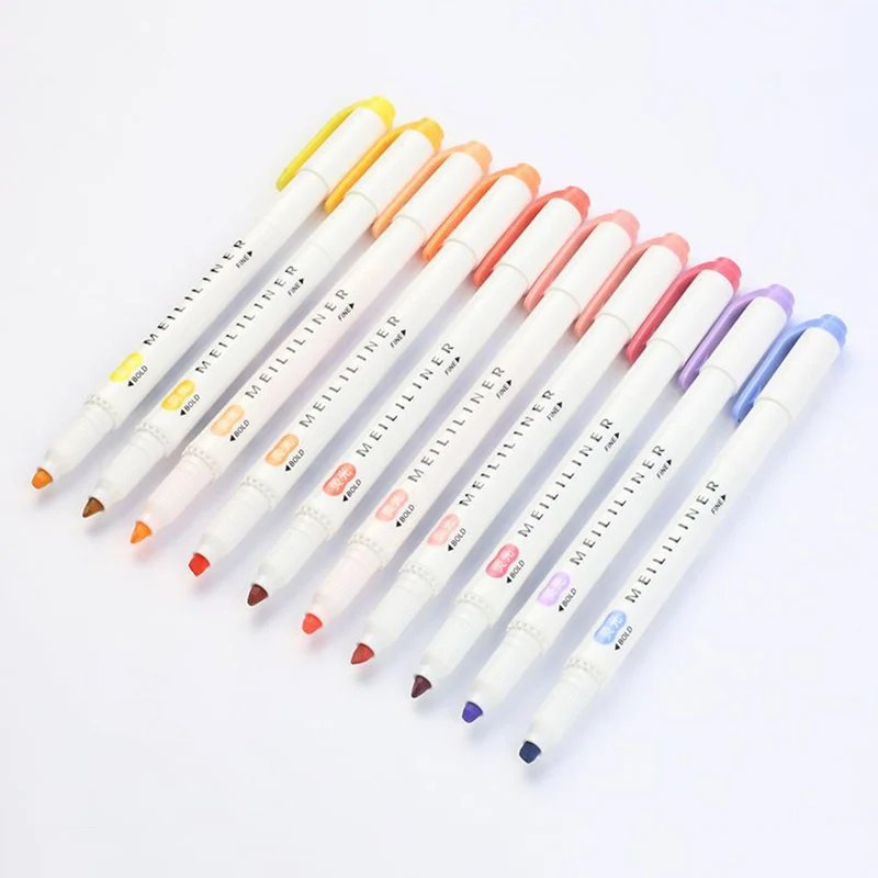 10Pcs/set Kawaii Mildliner Double Head Marker Pen Candy Colors Highlighter Pen For Kids Drawing School Art Stationery Supplies